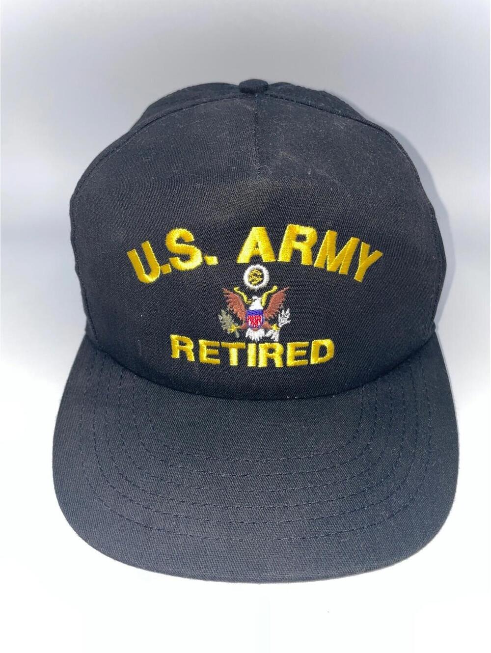 U.S. Army Retired Eagle Baseball Cap HatAdjustable Black Embroidered Made in USA